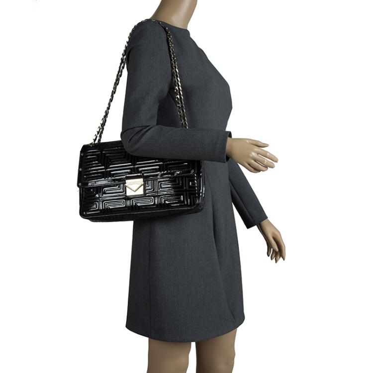 Pre Owned Versace Couture Black Quilted Patent Leather Shoulder Bag