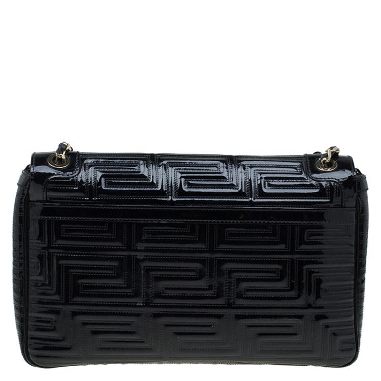 Pre Owned Versace Couture Black Quilted Patent Leather Shoulder Bag