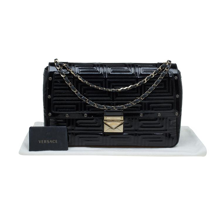 Pre Owned Versace Couture Black Quilted Patent Leather Shoulder Bag