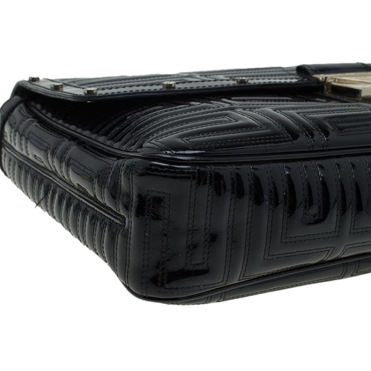 Pre Owned Versace Couture Black Quilted Patent Leather Shoulder Bag