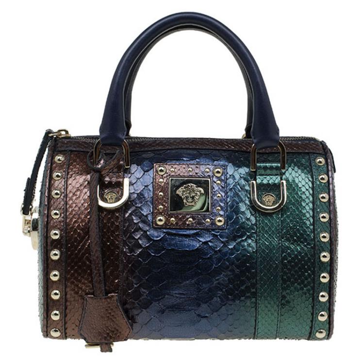Pre Owned Versace Multicolor Ombre Python Madonna Bowler Bag