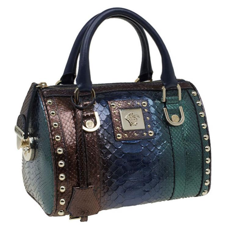 Pre Owned Versace Multicolor Ombre Python Madonna Bowler Bag