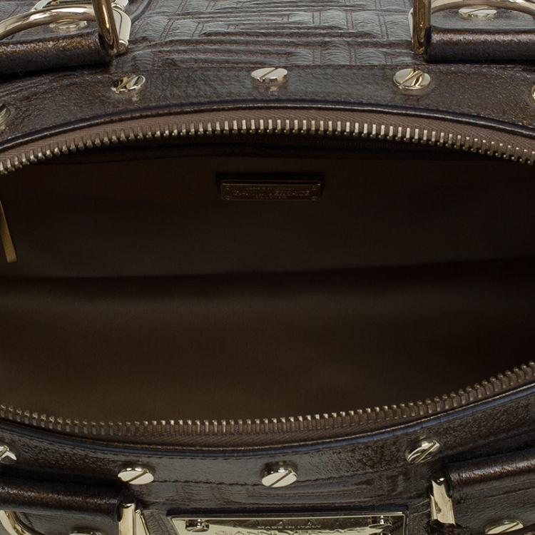 مملوكة مسبقًا Versace Brown Quilted Patent Leather Snap Out Of It Satchel