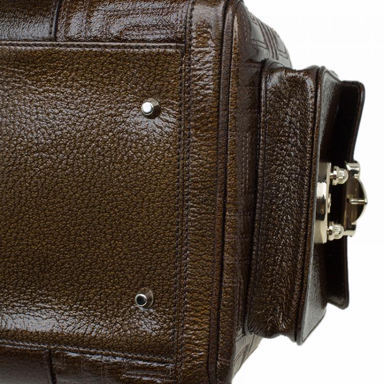 مملوكة مسبقًا Versace Brown Quilted Patent Leather Snap Out Of It Satchel
