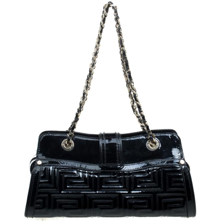 Pre Owned Versace Couture Black Quilted Patent Leather Shoulder Bag
