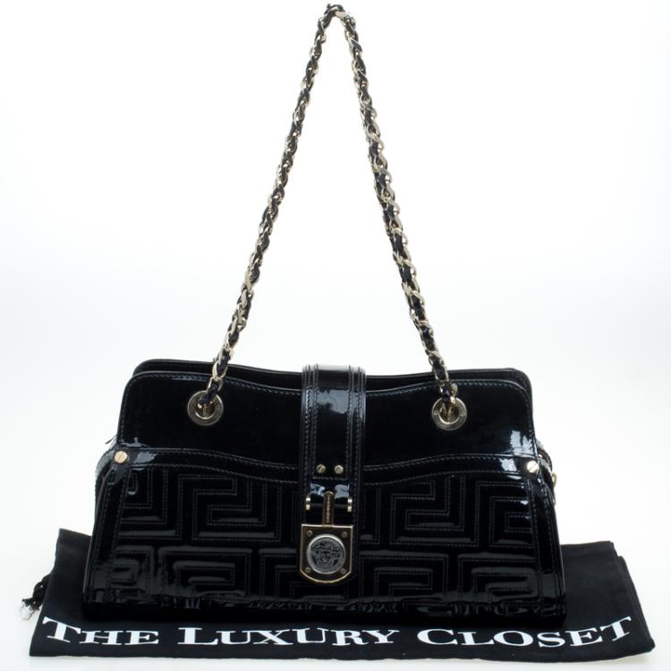 Pre Owned Versace Couture Black Quilted Patent Leather Shoulder Bag