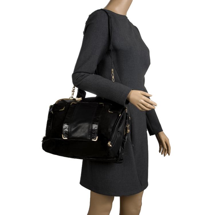 Pre Owned Versace Black Leather and Suede Satchel