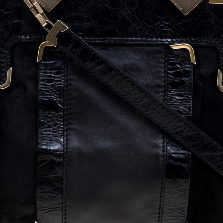 Pre Owned Versace Black Leather and Suede Satchel