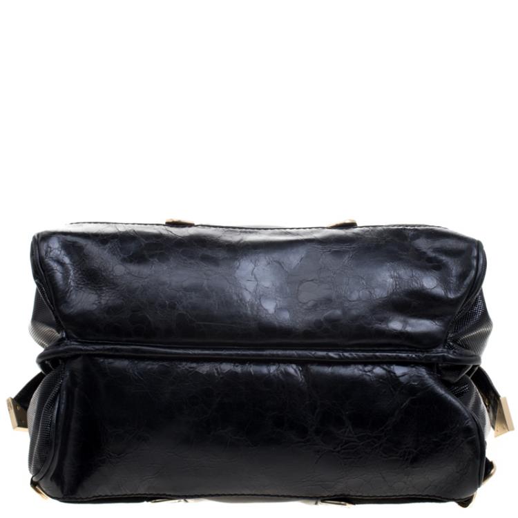 Pre Owned Versace Black Leather and Suede Satchel
