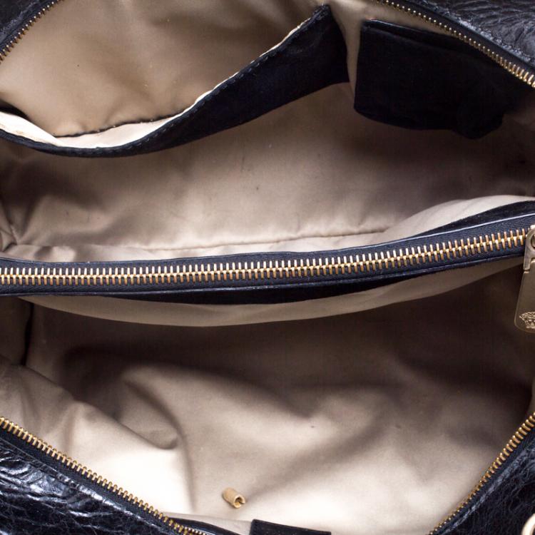 Pre Owned Versace Black Leather and Suede Satchel