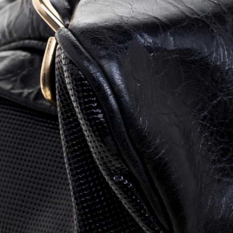 Pre Owned Versace Black Leather and Suede Satchel