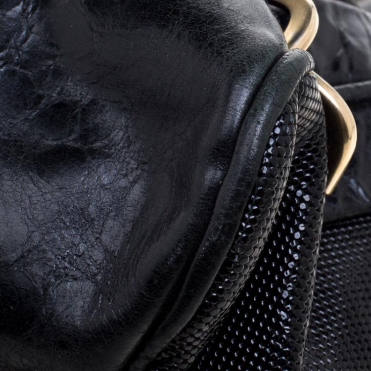 Pre Owned Versace Black Leather and Suede Satchel