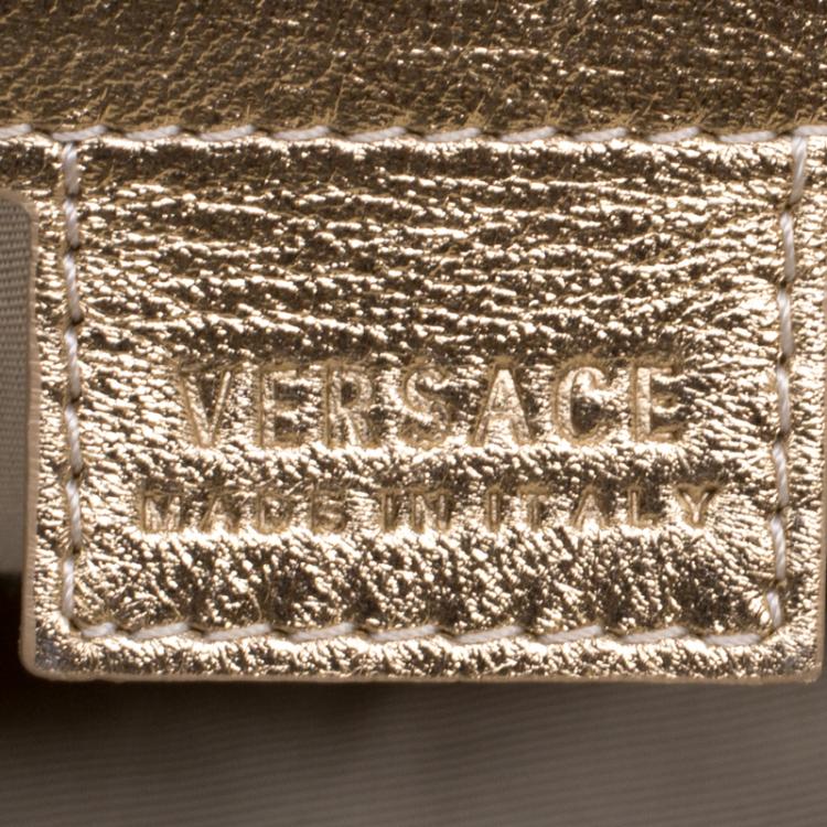 Pre Owned Versace Gold Leather Studded Frame Satchel 