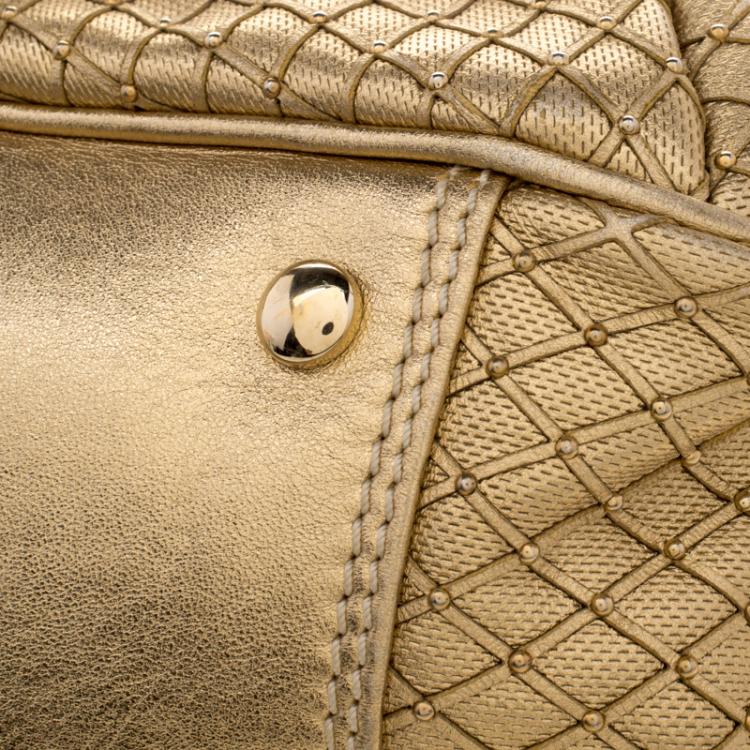 Pre Owned Versace Gold Leather Studded Frame Satchel 
