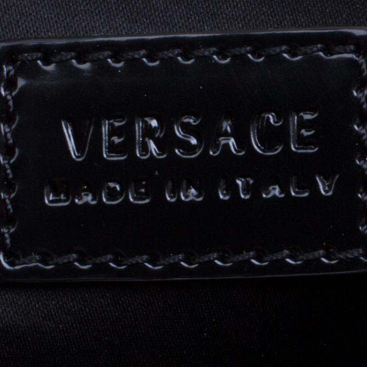 Pre Owned Versace Black Patent Leather Zip Detail Satchel