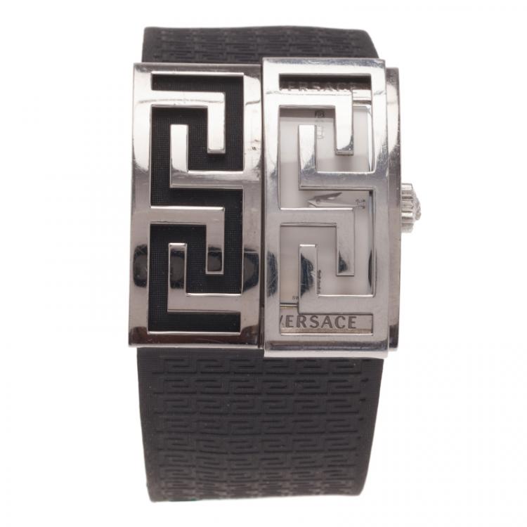 Pre Owned Versace White Stainless Steel V-Greca Women's Wristwatch 38MM