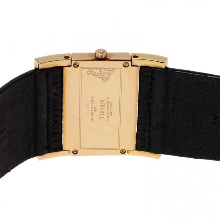 Pre Owned Versace Black Gold-Plated Stainless Steel Beauville Women's Wristwatch 40MM