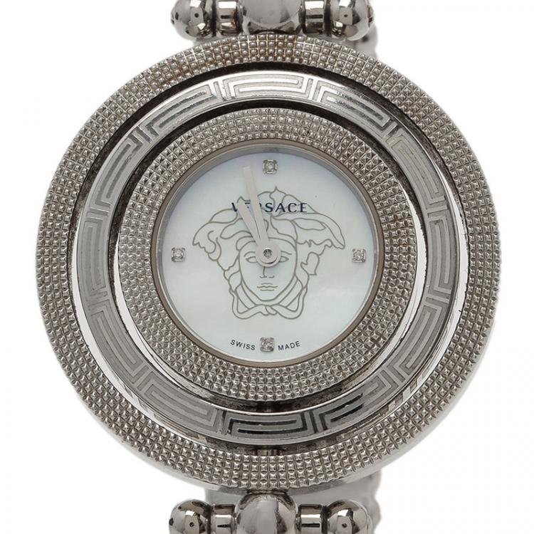 Pre Owned Versace Mother of Pearl Stainless Steel Eon Women's Wristwatch 39MM