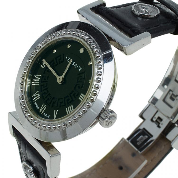 Pre Owned Versace Black Stainless Steel Vanity Women's Wristwatch 35MM