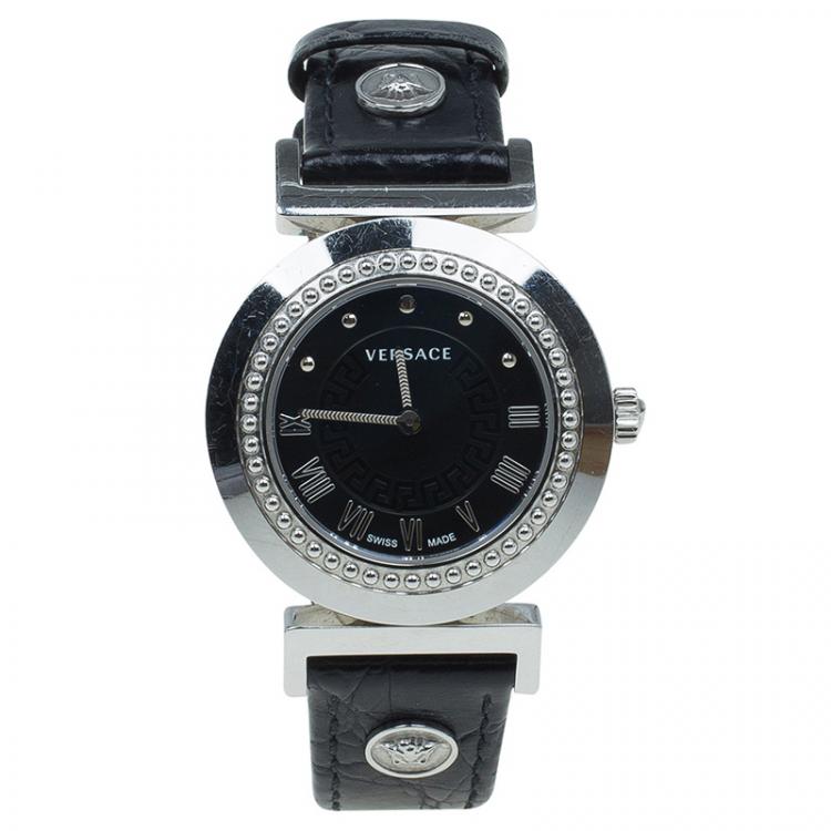 Pre Owned Versace Black Stainless Steel Vanity Women's Wristwatch 35MM
