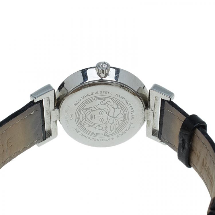 Pre Owned Versace Black Stainless Steel Vanity Women's Wristwatch 35MM
