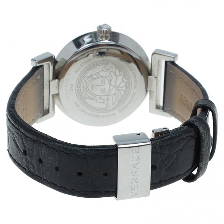 Pre Owned Versace Black Stainless Steel Vanity Women's Wristwatch 35MM