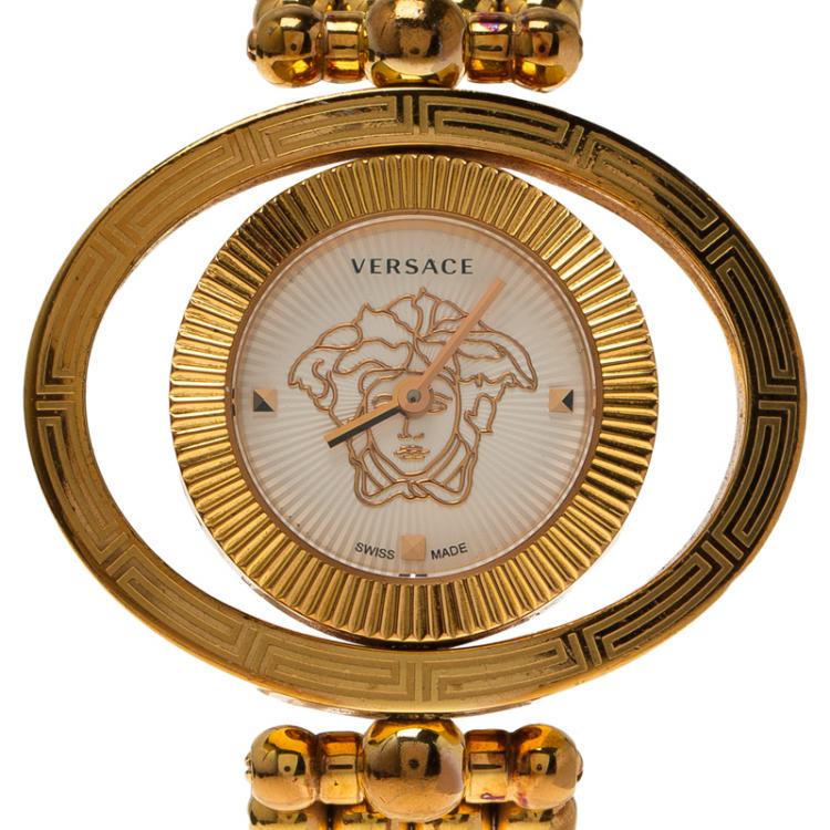 Pre Owned Versace White Gold-Plated Stainless Steel Eon Ellipse Women's Wristwatch 40MM
