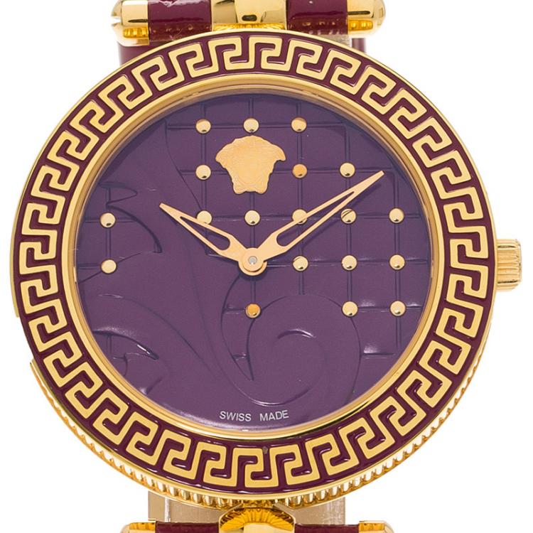 مملوكة مسبقًا Versace Purple Gold-Plated Stainless Steel Vanitas Women's Wristwatch 40MM