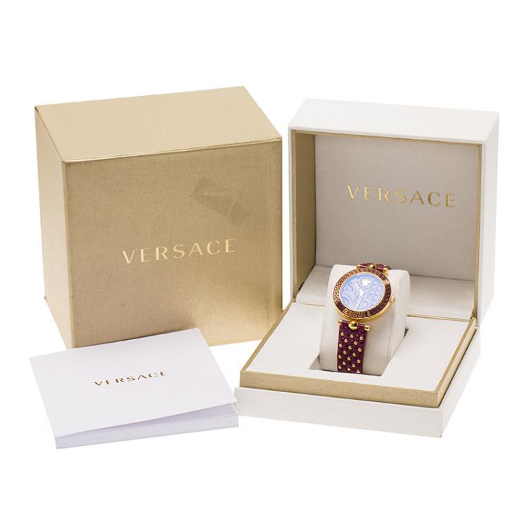 مملوكة مسبقًا Versace Purple Gold-Plated Stainless Steel Vanitas Women's Wristwatch 40MM