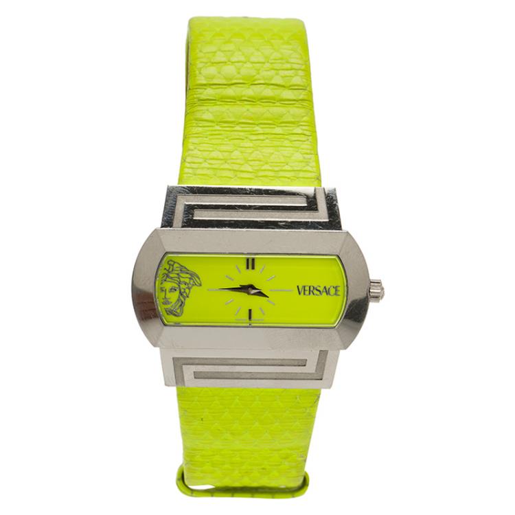 Pre Owned Versace Fluorescent Green Stainless Steel Hippodrome Women's Wristwatch 41MM