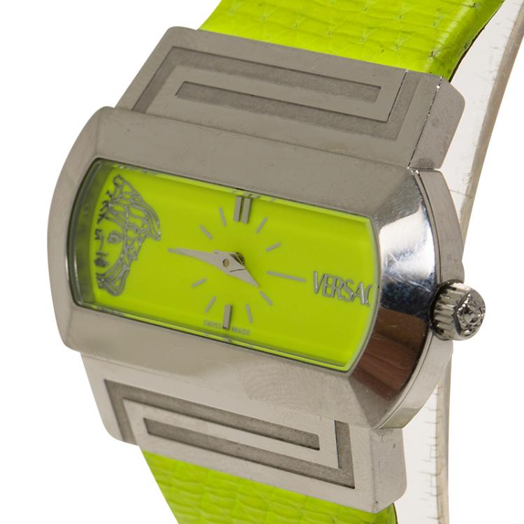 Pre Owned Versace Fluorescent Green Stainless Steel Hippodrome Women's Wristwatch 41MM