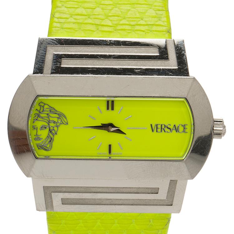 Pre Owned Versace Fluorescent Green Stainless Steel Hippodrome Women's Wristwatch 41MM