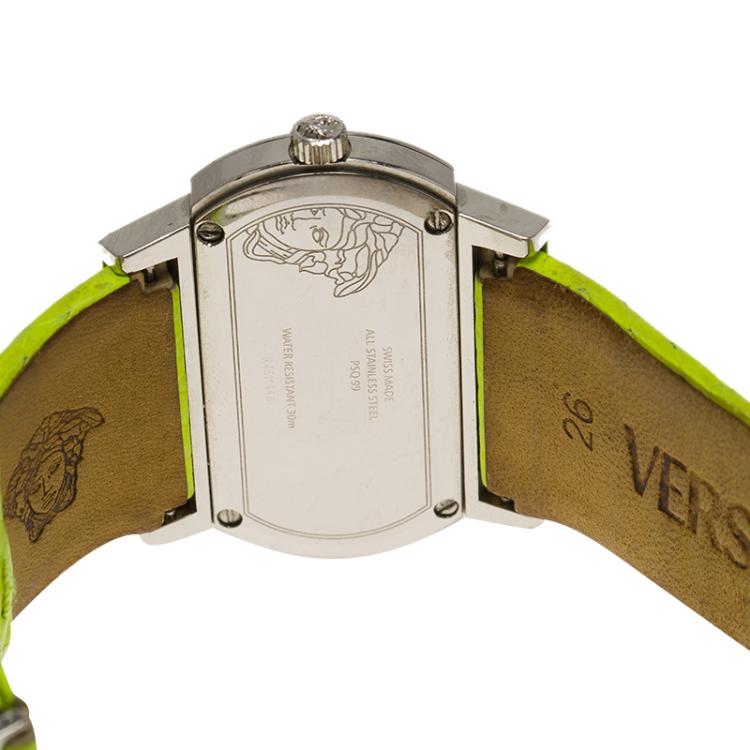 Pre Owned Versace Fluorescent Green Stainless Steel Hippodrome Women's Wristwatch 41MM