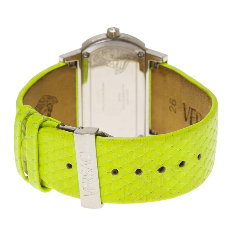 Pre Owned Versace Fluorescent Green Stainless Steel Hippodrome Women's Wristwatch 41MM