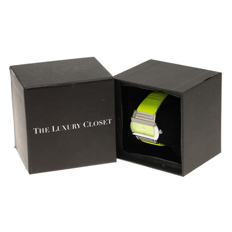 Pre Owned Versace Fluorescent Green Stainless Steel Hippodrome Women's Wristwatch 41MM