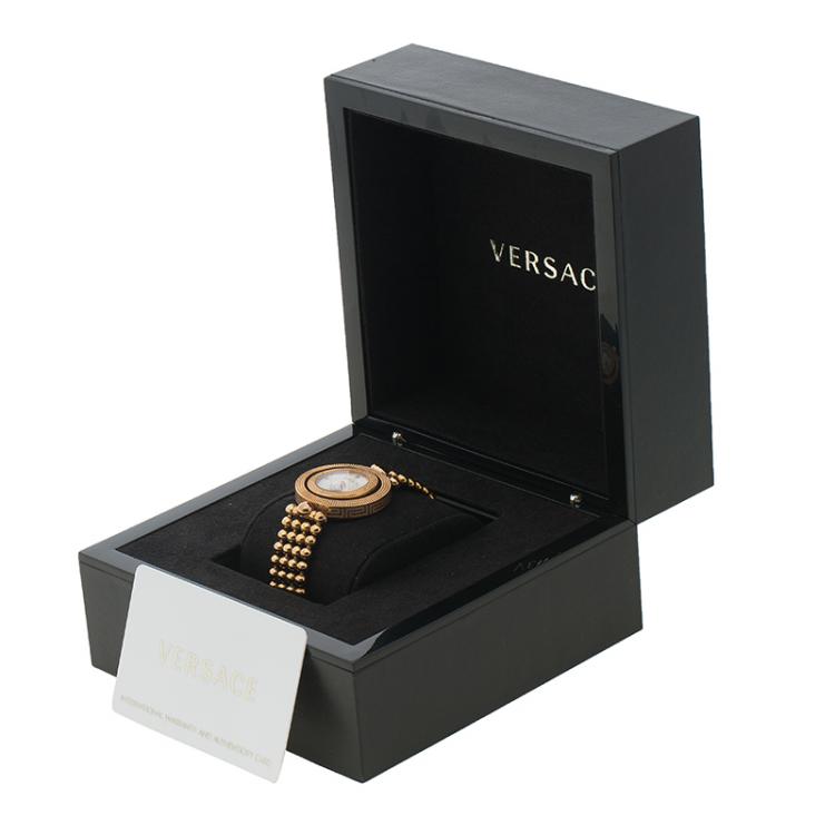 Pre Owned Versace White Stainless Steel Rose Gold Tone Women's Wristwatch 33MM