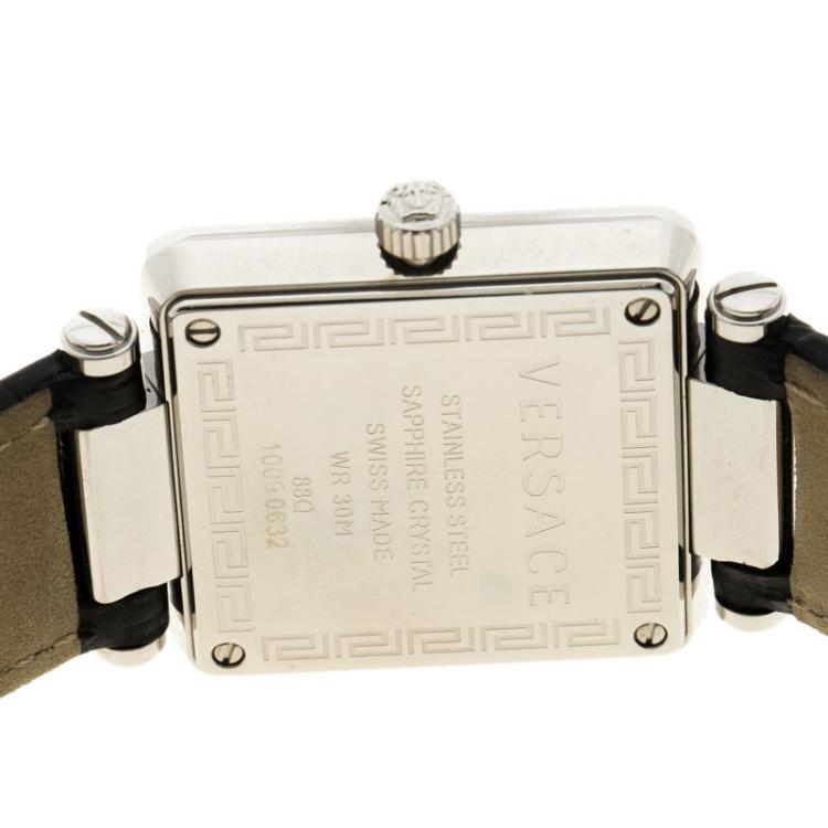 Pre Owned Versace Black Mother of Pearl Stainless Steel Reve Carre 88Q Women's Wristwatch 30MM