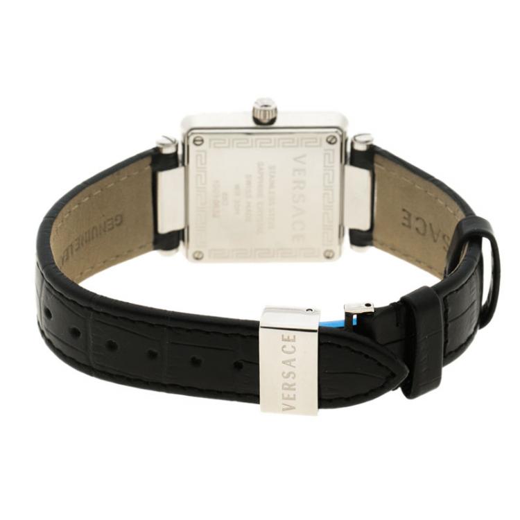 Pre Owned Versace Black Mother of Pearl Stainless Steel Reve Carre 88Q Women's Wristwatch 30MM