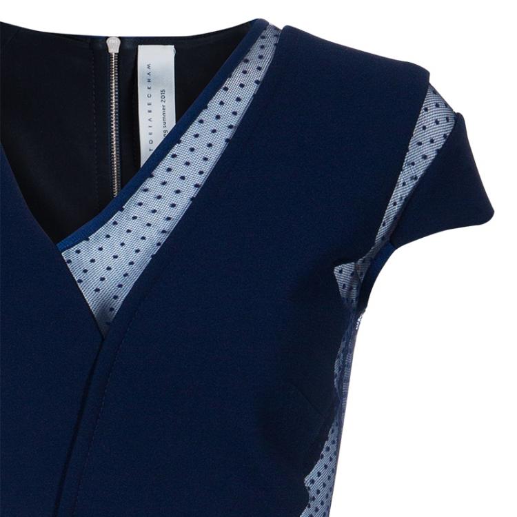 Pre Owned Victoria Beckham Navy Blue Lace Insert Bodycon Dress S