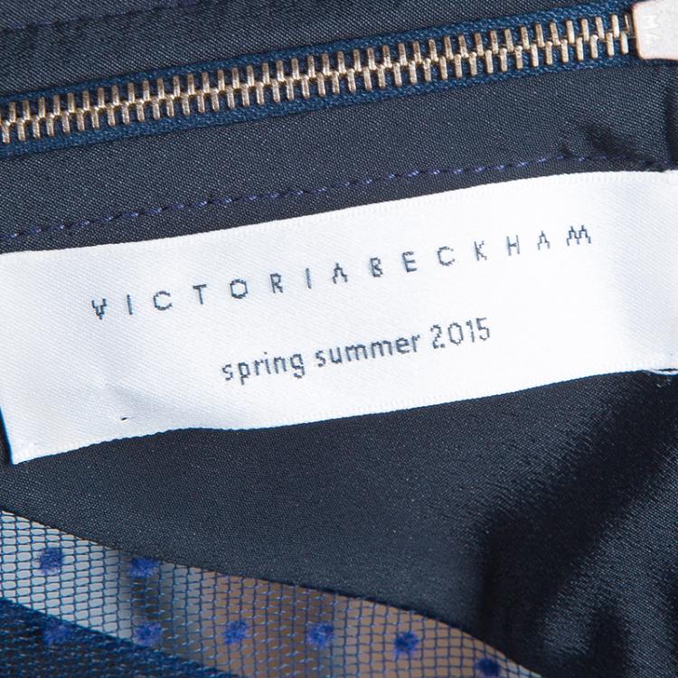 Pre Owned Victoria Beckham Navy Blue Lace Insert Bodycon Dress S
