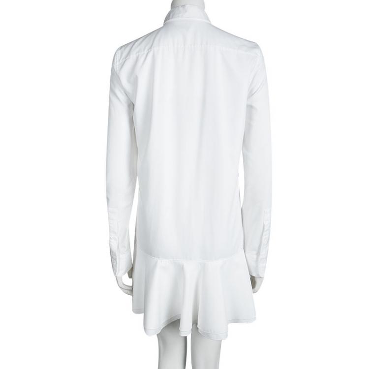 Pre Owned Victoria Beckham White Ruffle Bottom Shirt Dress M