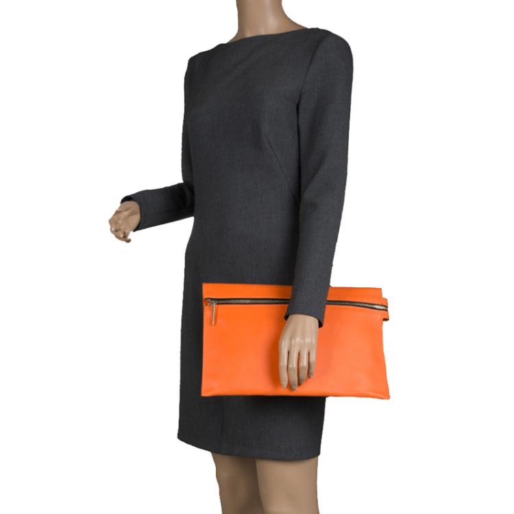 Pre Owned Victoria Beckham Orange Leather Clutch