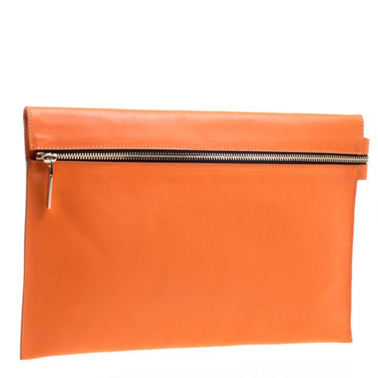 Pre Owned Victoria Beckham Orange Leather Clutch