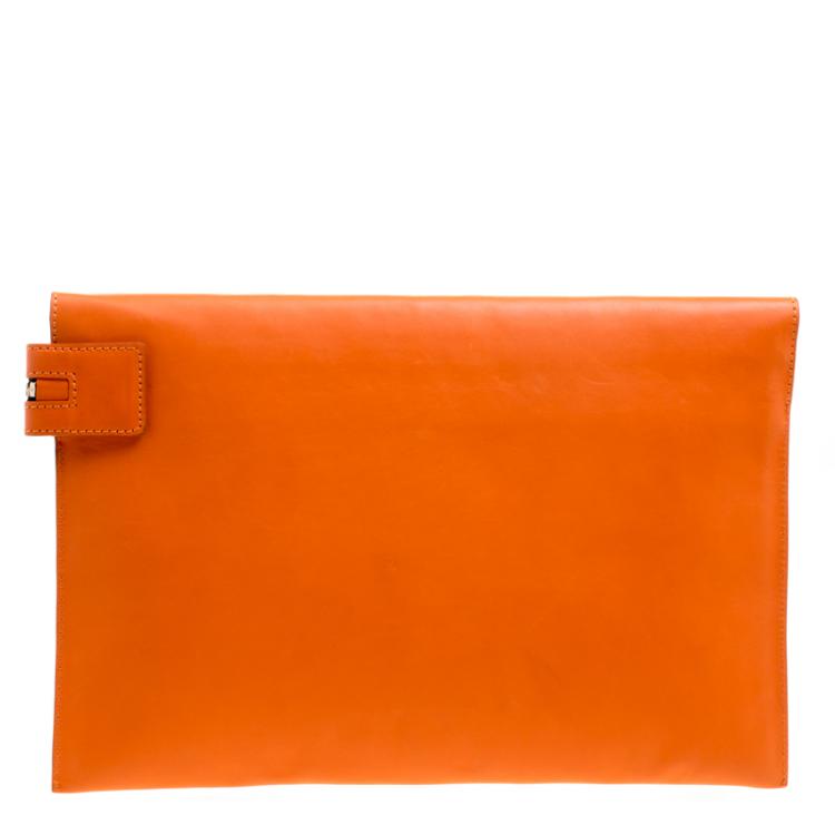 Pre Owned Victoria Beckham Orange Leather Clutch