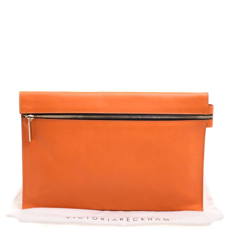 Pre Owned Victoria Beckham Orange Leather Clutch