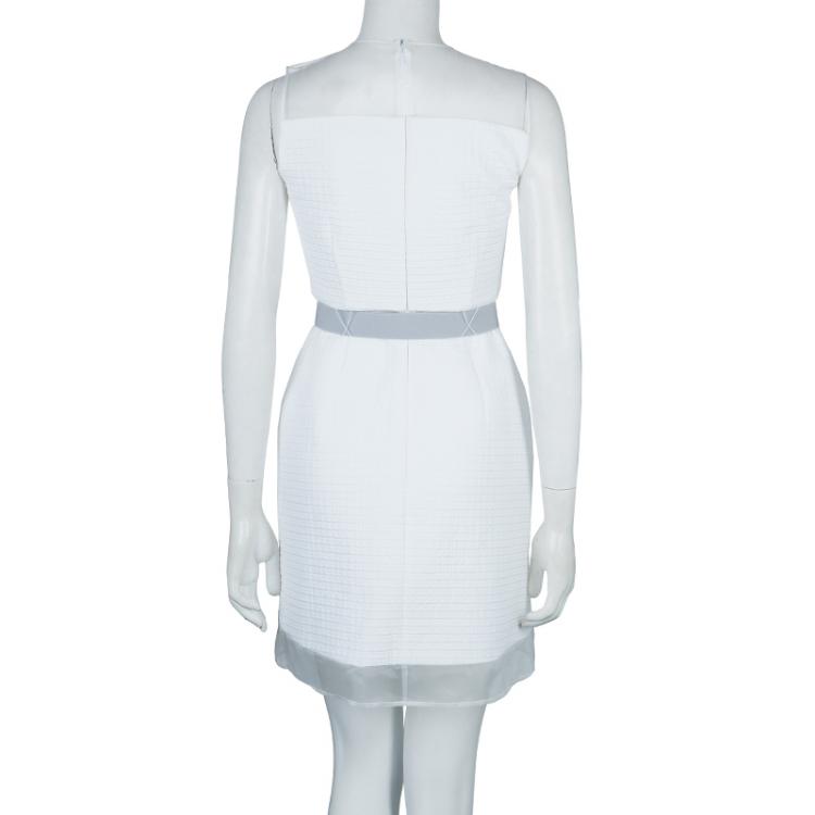 Pre Owned Victoria Victoria Beckham White Quilted Sheer Organza Insert Sleeveless Dress S