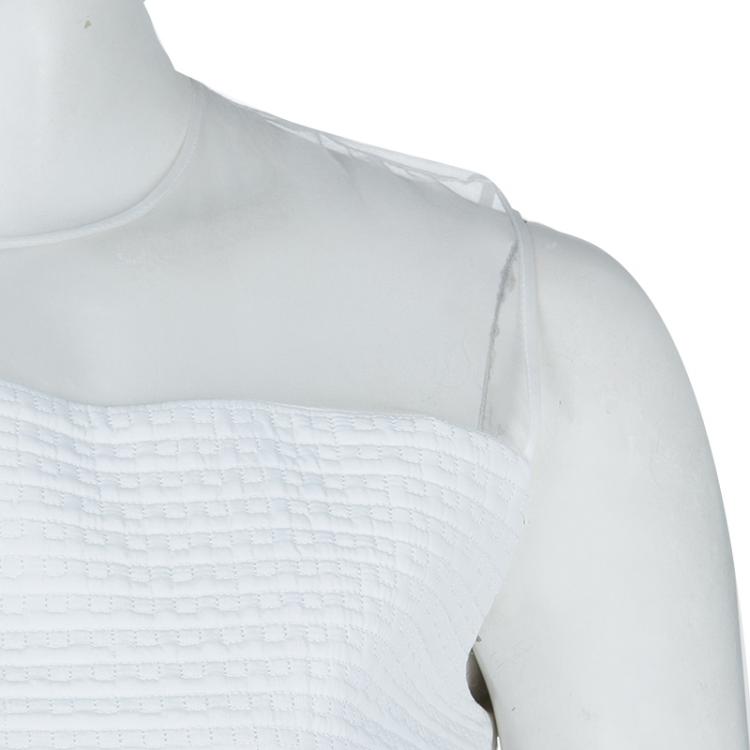 Pre Owned Victoria Victoria Beckham White Quilted Sheer Organza Insert Sleeveless Dress S