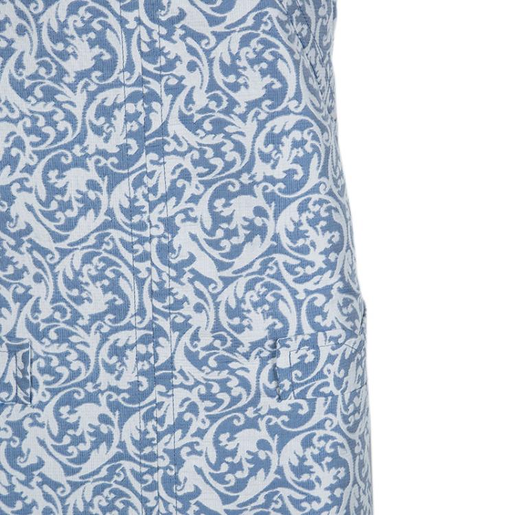 Pre Owned Victoria Victoria Beckham Blue and White Brocade Sleeveless Shift Dress L