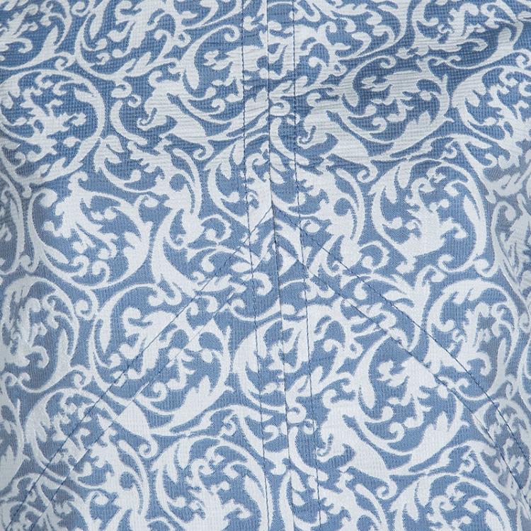 Pre Owned Victoria Victoria Beckham Blue and White Brocade Sleeveless Shift Dress L