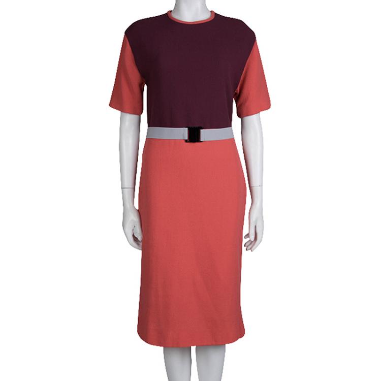 Pre Owned Victoria Victoria Beckham Colorblock Knit Belted Shift Dress M